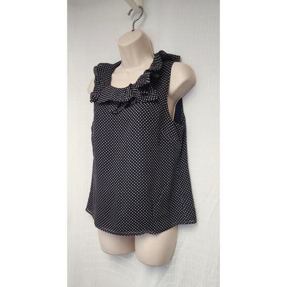 J. Crew Polka-Dots Ruffle Neckline Accent Sleeveless Top Blouse Sz 8 Blue/White - Picture 3 of 6
